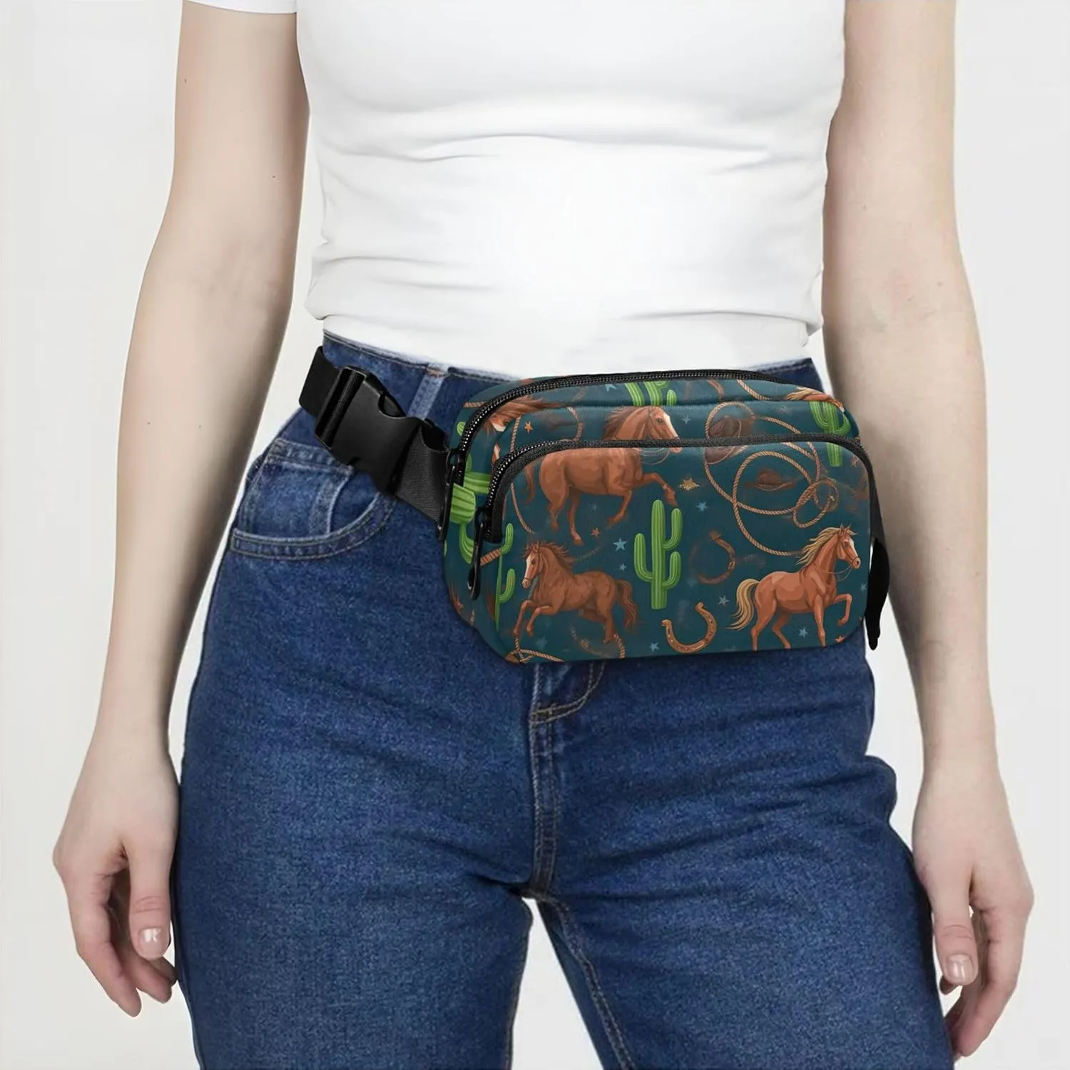 File Blue Horses Fanny Packs for Women Waterproof Anti Theft Belt Bag Cartoon Waist Pouches for Men