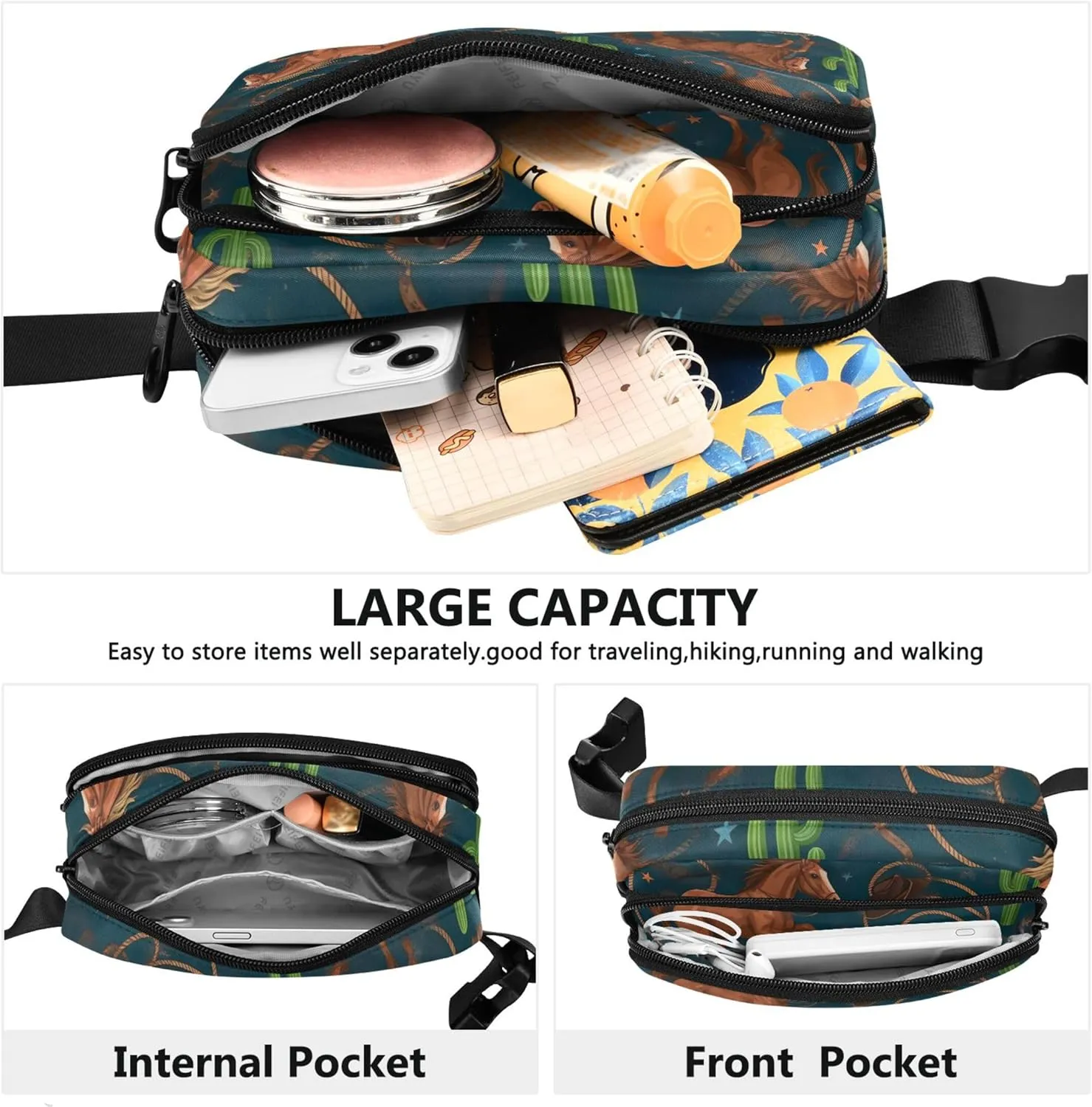 File Blue Horses Fanny Packs for Women Waterproof Anti Theft Belt Bag Cartoon Waist Pouches for Men