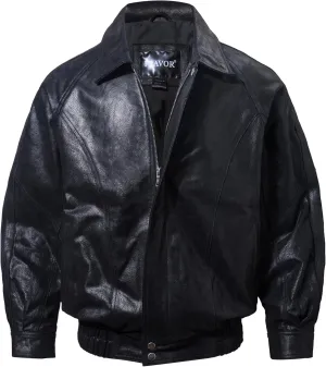 FLAVOR Men Casual Leather Bomber Jacket Classic Aviator Flight Jacket Black