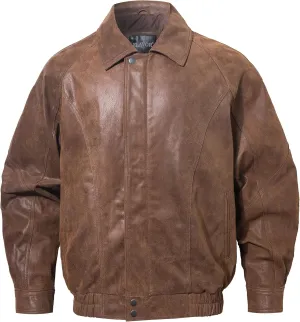 FLAVOR Men Casual Leather Bomber Jacket Classic Aviator Flight Jacket Black