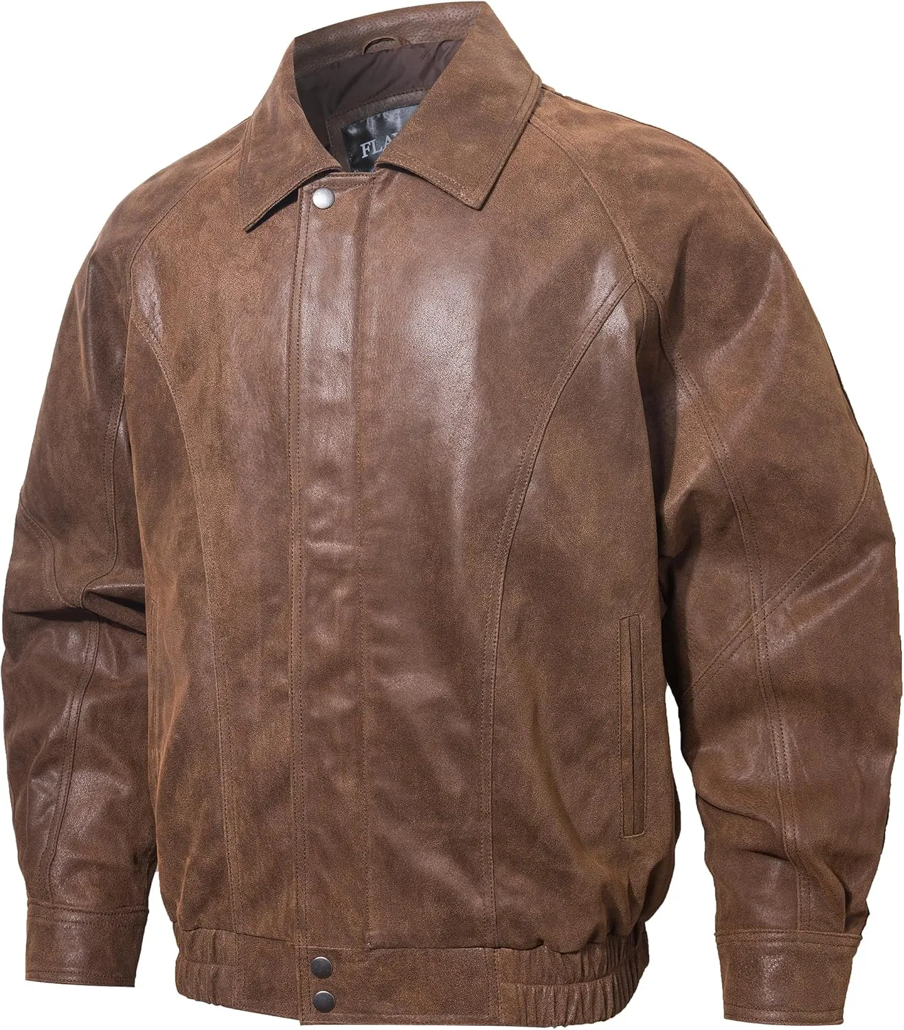 FLAVOR Men Casual Leather Bomber Jacket Classic Aviator Flight Jacket Black