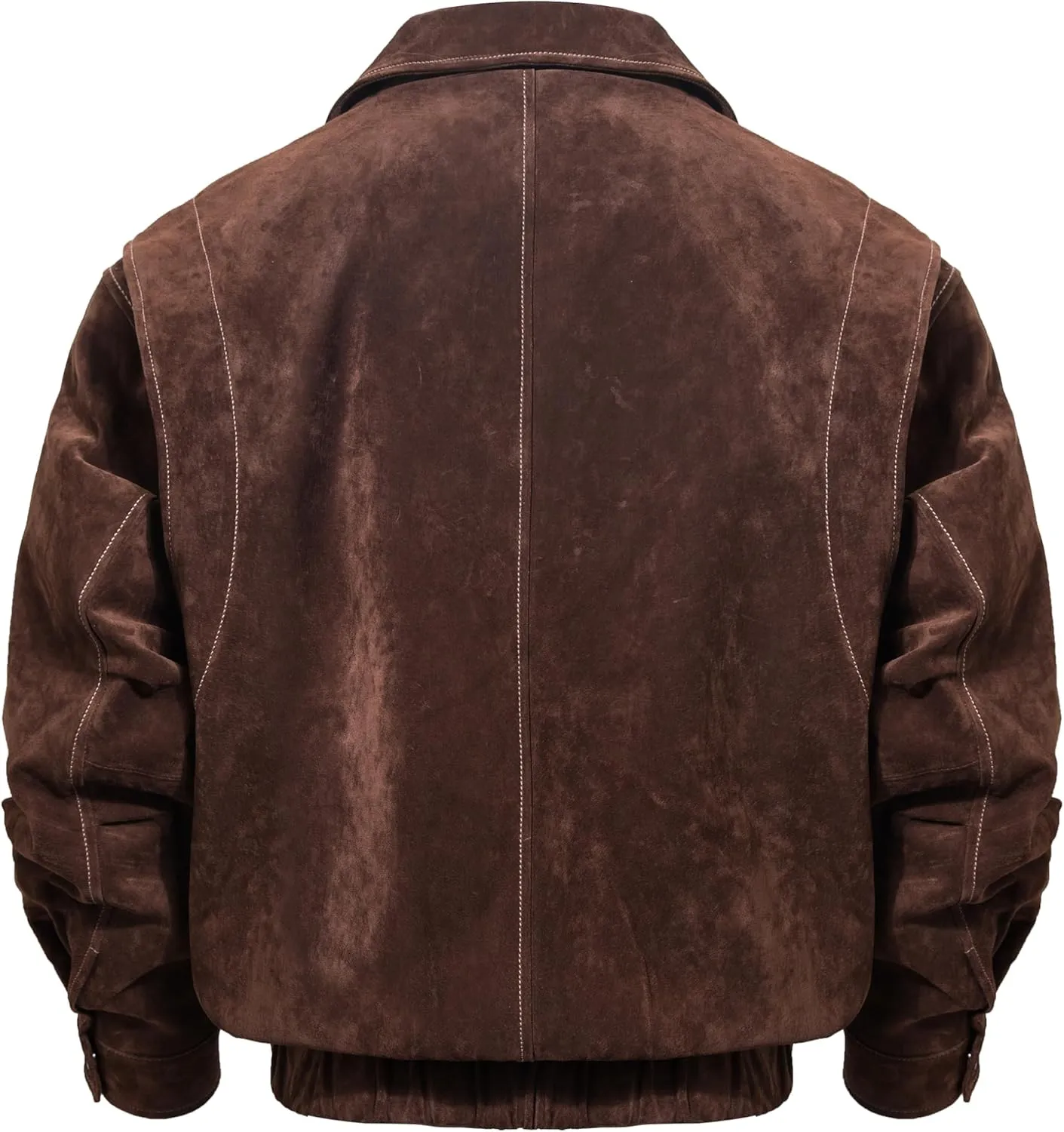 FLAVOR Men Genuine Leather Bomber Jacket Casual Fall Winter Jacket Brown