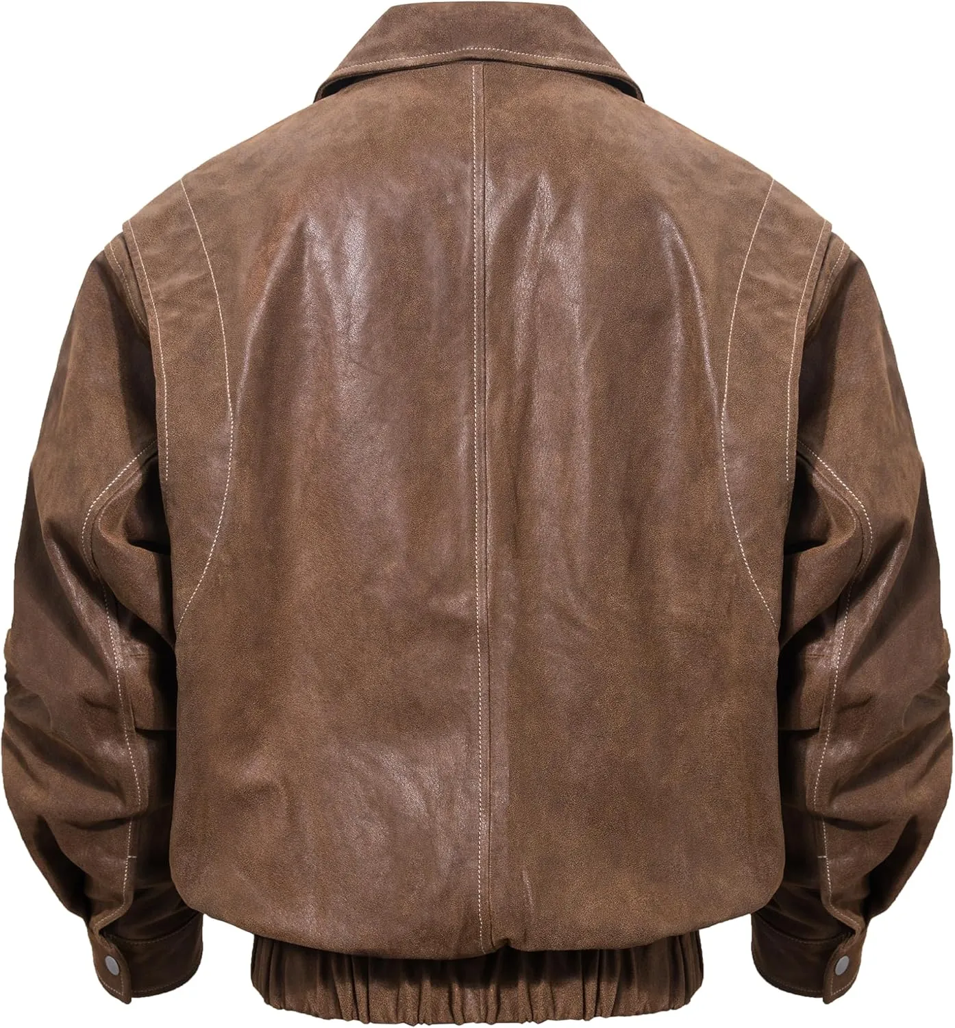 FLAVOR Men Genuine Leather Bomber Jacket Casual Fall Winter Jacket Brown