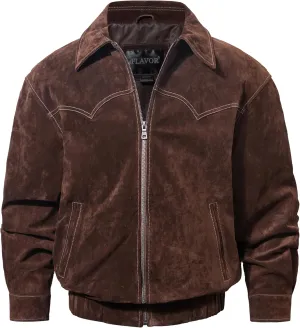 FLAVOR Men Genuine Leather Bomber Jacket Casual Fall Winter Jacket Brown
