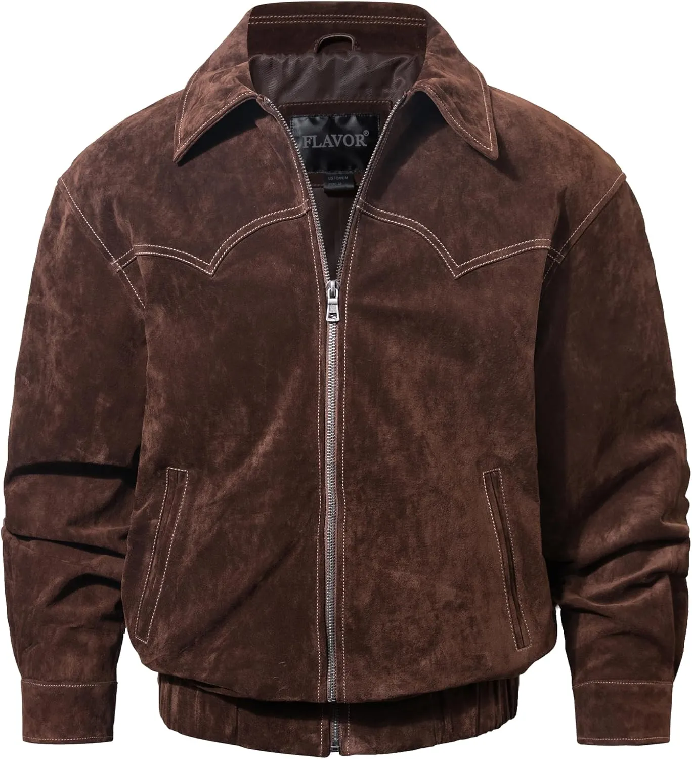 FLAVOR Men Genuine Leather Bomber Jacket Casual Fall Winter Jacket Brown
