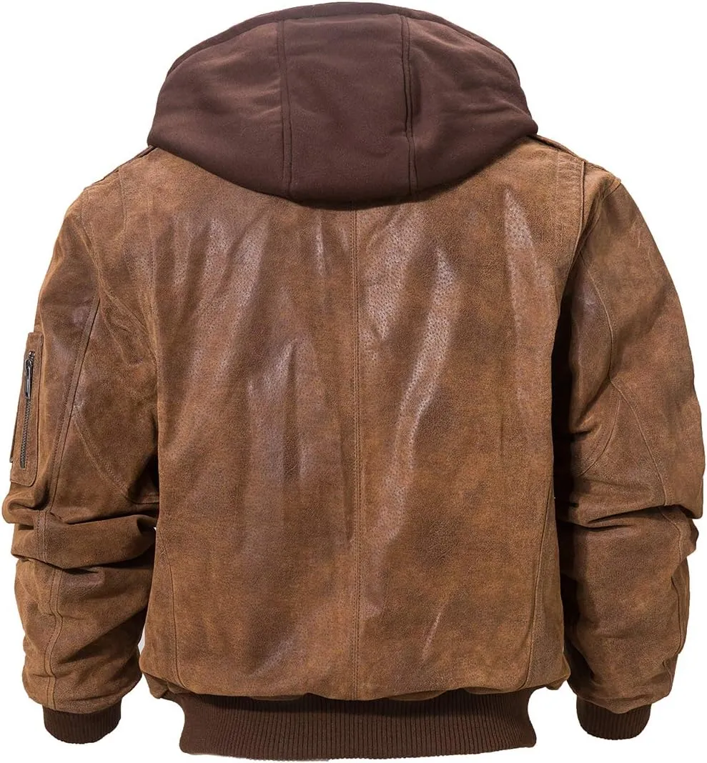 FLAVOR Men's Leather Flight Bomber Jacket Air Force Aviator