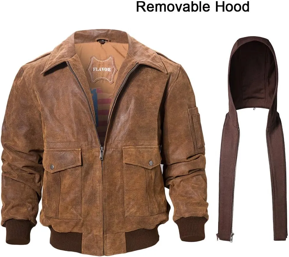 FLAVOR Men's Leather Flight Bomber Jacket Air Force Aviator