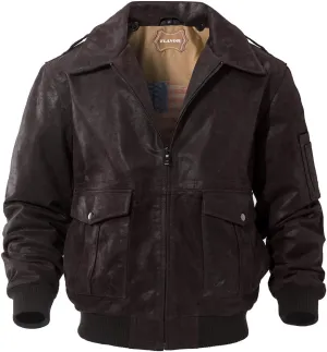 FLAVOR Men's Leather Flight Bomber Jacket Air Force Aviator