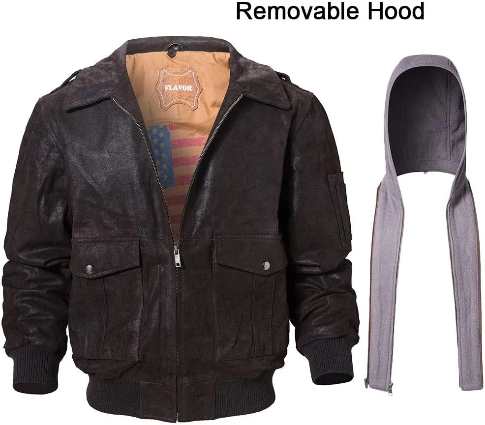 FLAVOR Men's Leather Flight Bomber Jacket Air Force Aviator