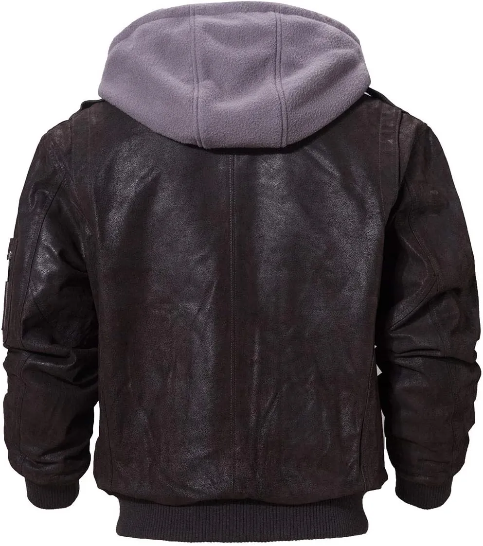 FLAVOR Men's Leather Flight Bomber Jacket Air Force Aviator
