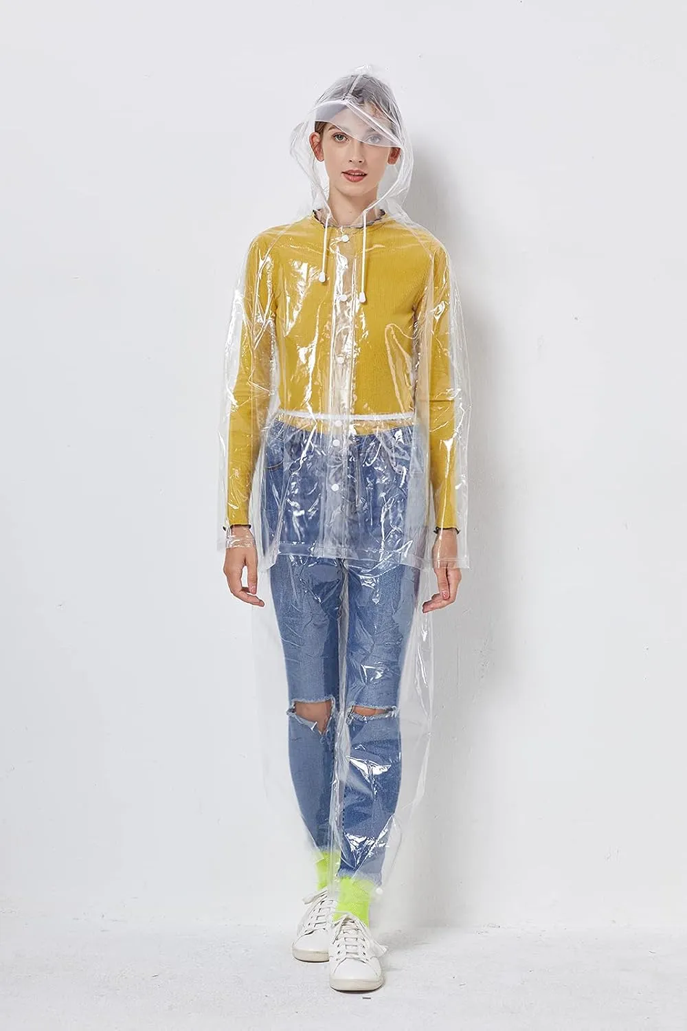Freesmily Reusable Transparent Women Men Waterproof Raincoat Rain Suit Jacket Pants Set with Hood for Hiking Drifting