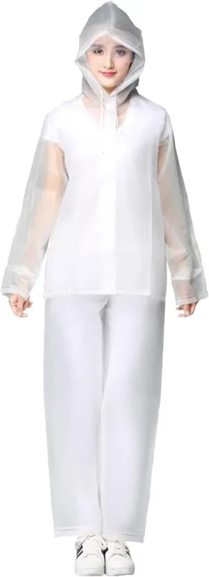 Freesmily Reusable Transparent Women Men Waterproof Raincoat Rain Suit Jacket Pants Set with Hood for Hiking Drifting