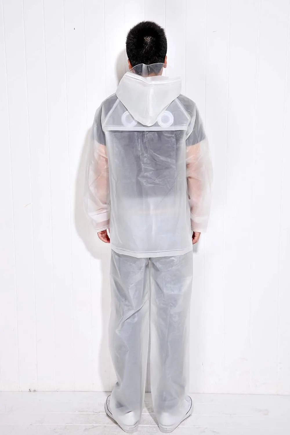 Freesmily Reusable Transparent Women Men Waterproof Raincoat Rain Suit Jacket Pants Set with Hood for Hiking Drifting