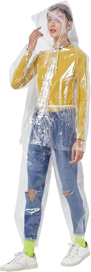 Freesmily Reusable Transparent Women Men Waterproof Raincoat Rain Suit Jacket Pants Set with Hood for Hiking Drifting
