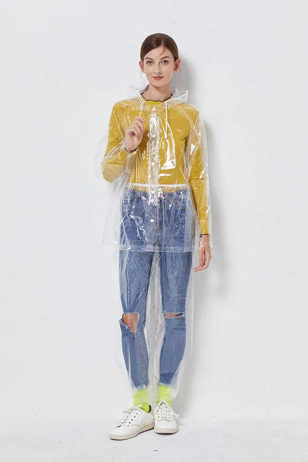 Freesmily Reusable Transparent Women Men Waterproof Raincoat Rain Suit Jacket Pants Set with Hood for Hiking Drifting