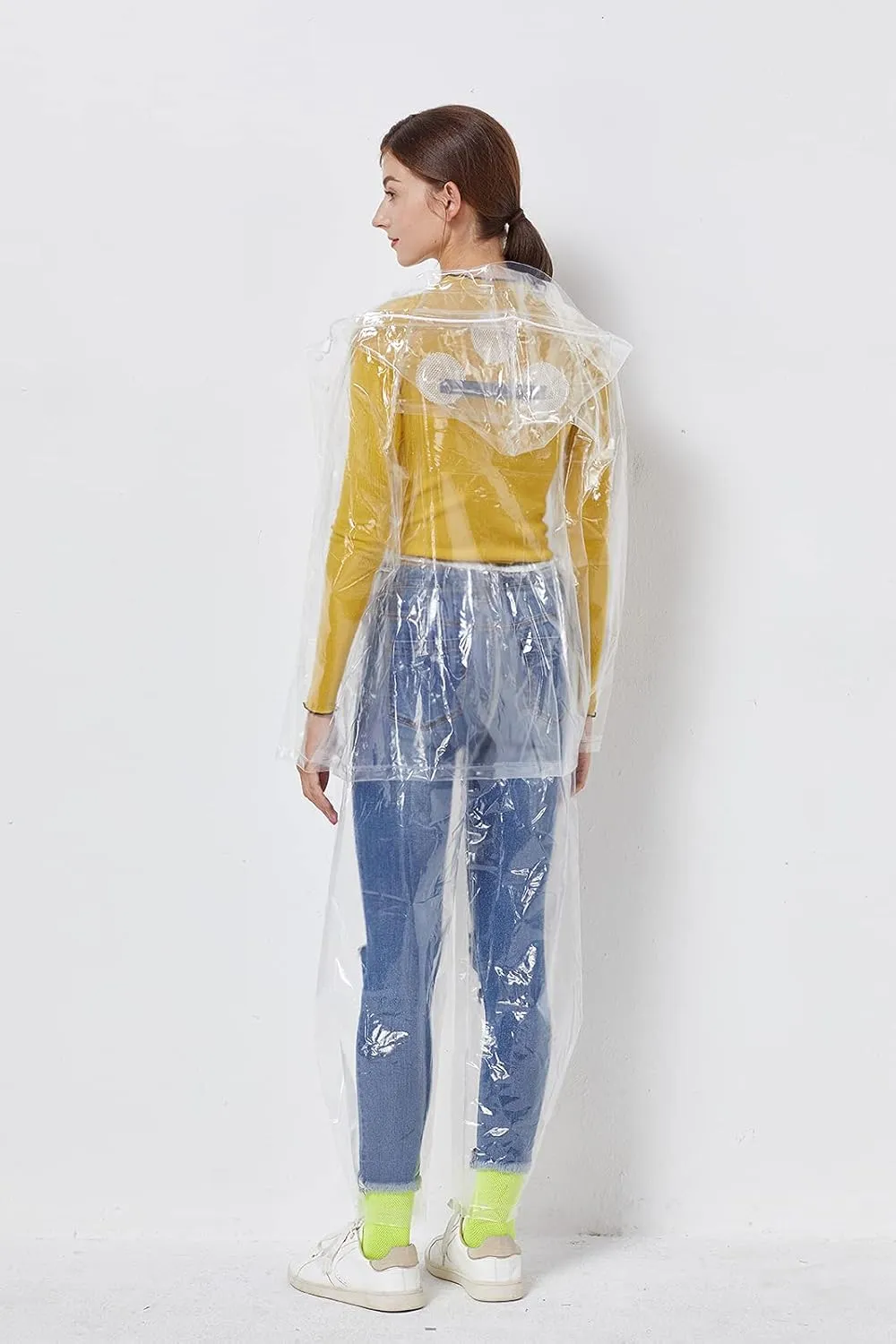 Freesmily Reusable Transparent Women Men Waterproof Raincoat Rain Suit Jacket Pants Set with Hood for Hiking Drifting