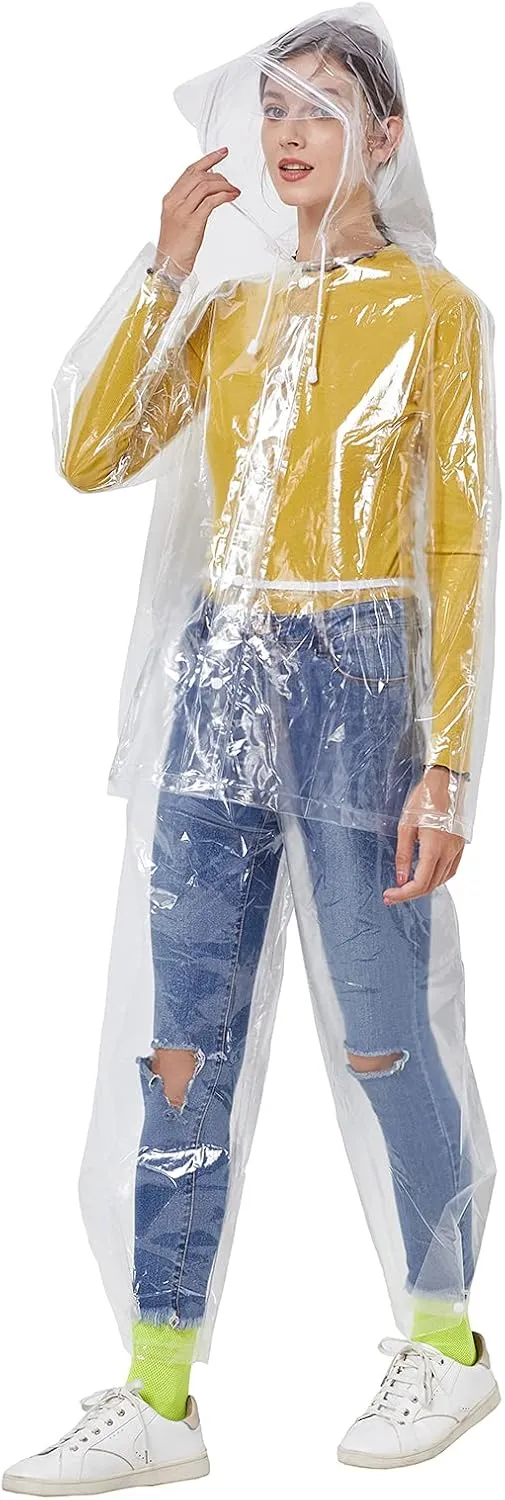 Freesmily Reusable Transparent Women Men Waterproof Raincoat Rain Suit Jacket Pants Set with Hood for Hiking Drifting