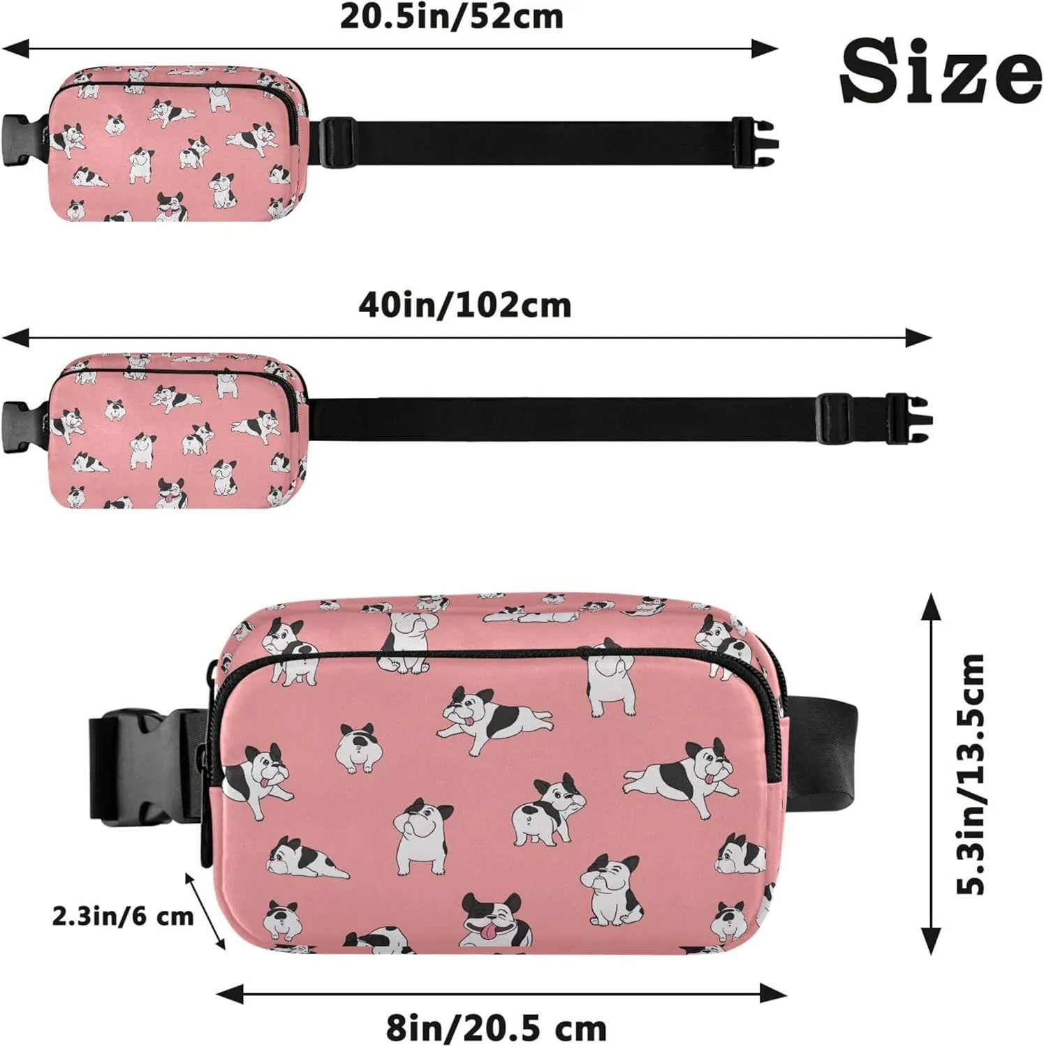 French Bulldog Pink Fanny Pack for Women Neon Belt Bag Hip Pack Waterproof Cross Body Waist Purse