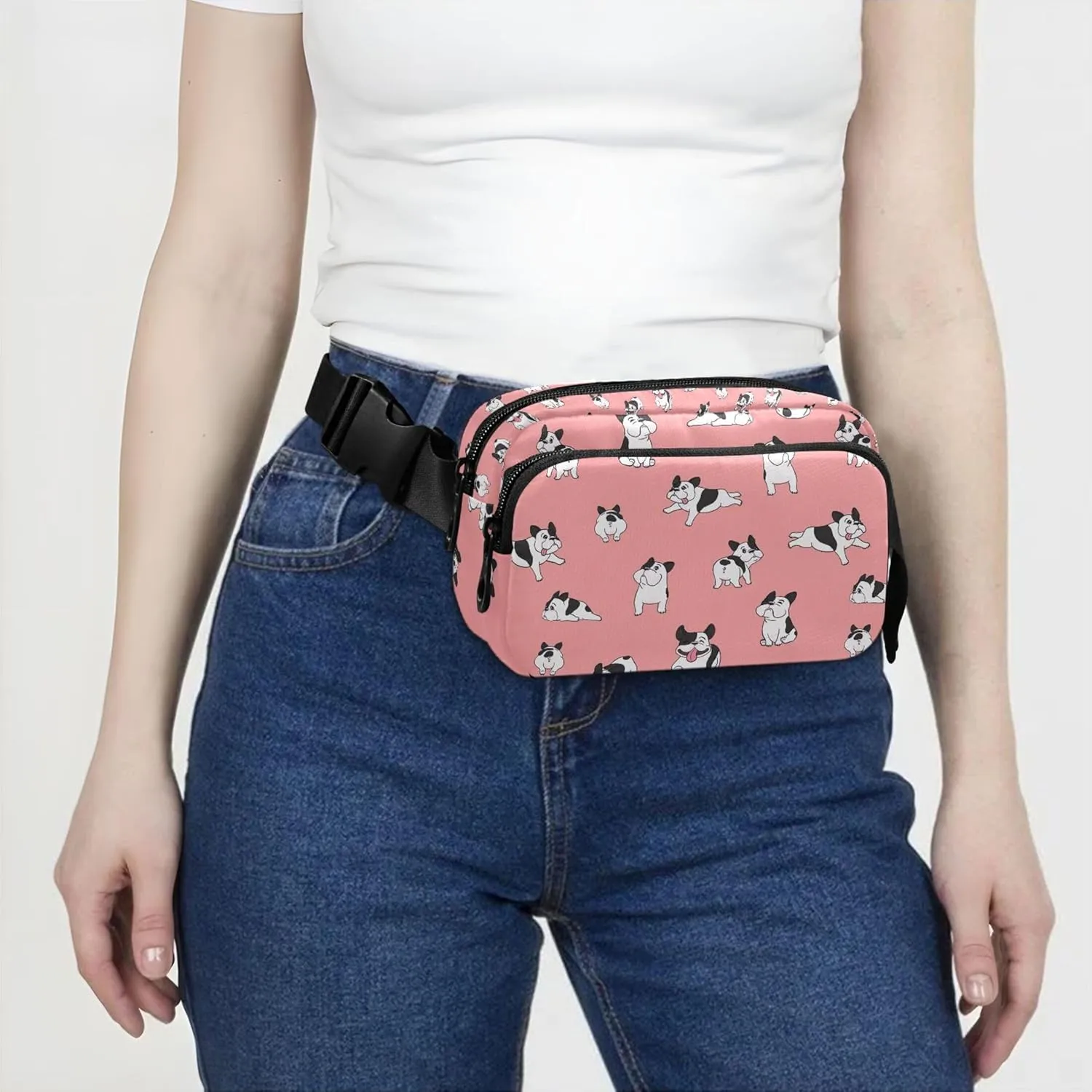 French Bulldog Pink Fanny Pack for Women Neon Belt Bag Hip Pack Waterproof Cross Body Waist Purse