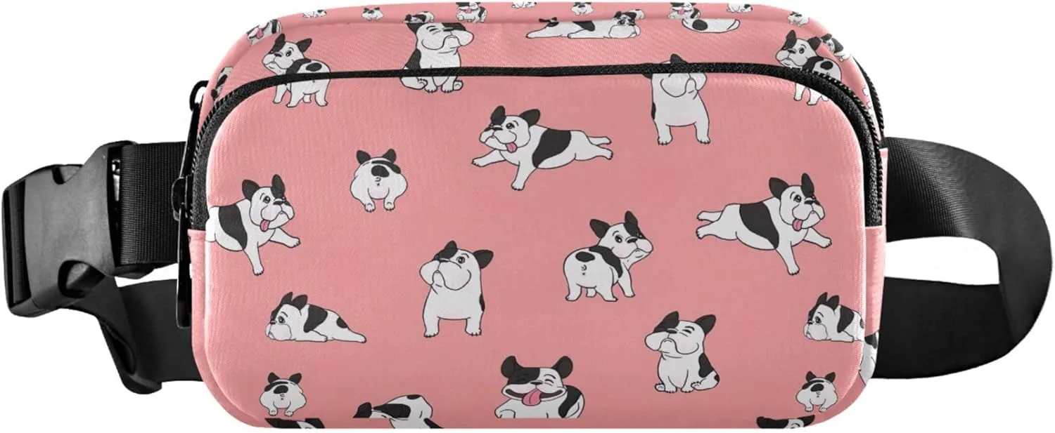 French Bulldog Pink Fanny Pack for Women Neon Belt Bag Hip Pack Waterproof Cross Body Waist Purse
