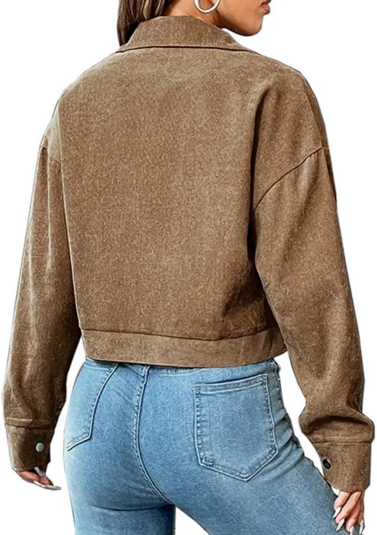 Fringe Jacket for Women - Short Cropped Jacket with Classic Collar,Long Sleeve Slim Faux Leather Motorbike Jacket