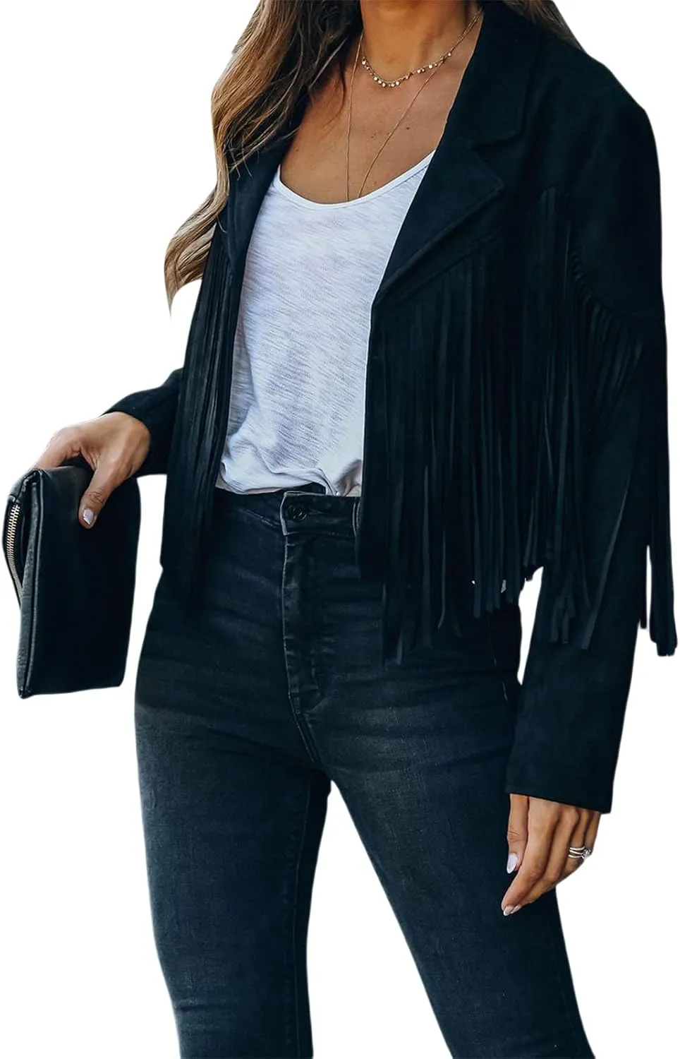 Fringe Jacket Women Long Sleeve Vintage Coats Open-Front Tassel Cardigan Casual Outerwear