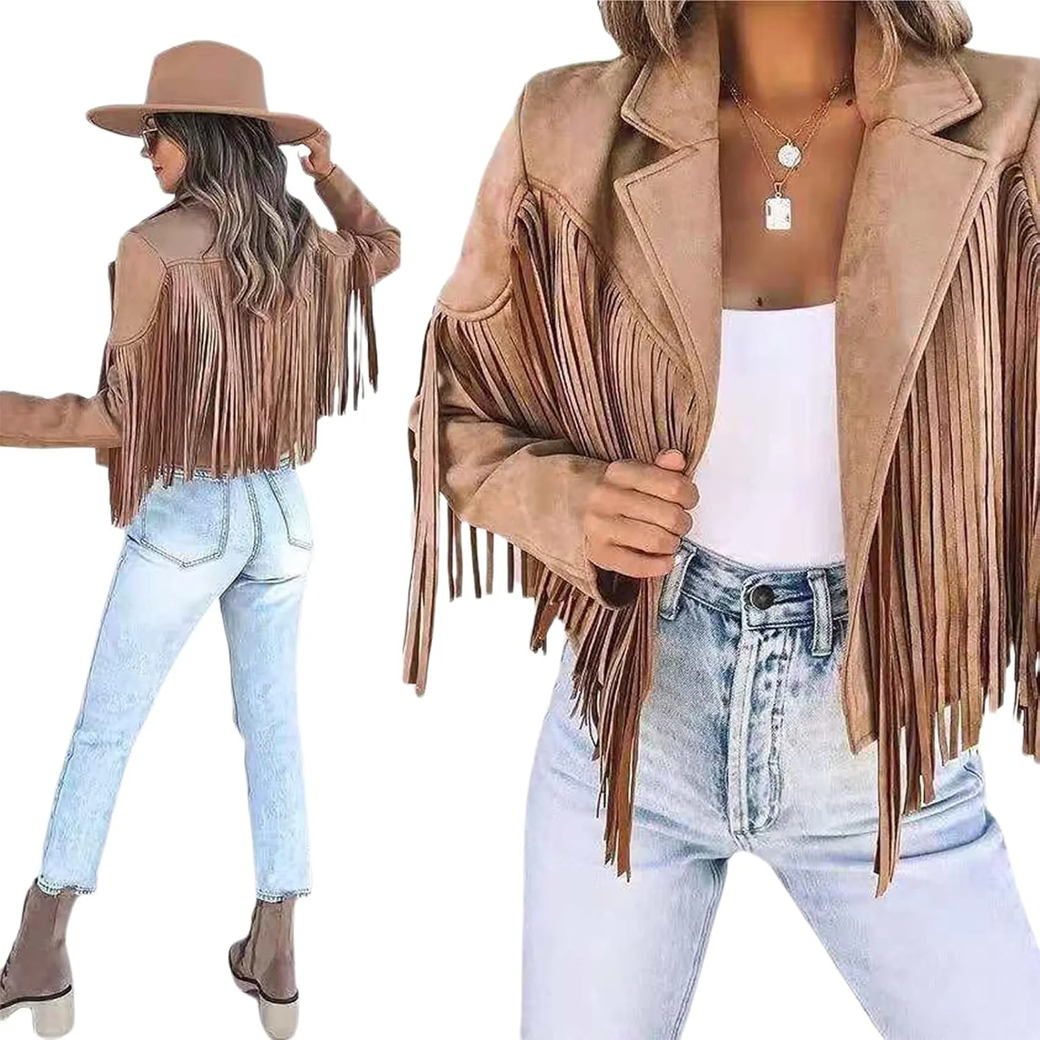 Fringe Jacket Women Long Sleeve Vintage Coats Open-Front Tassel Cardigan Casual Outerwear