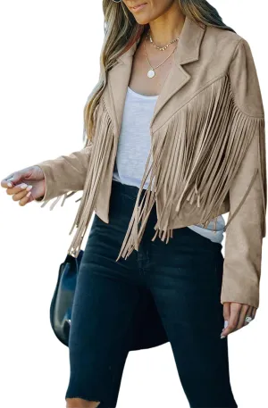 Fringe Jacket Women Long Sleeve Vintage Coats Open-Front Tassel Cardigan Casual Outerwear