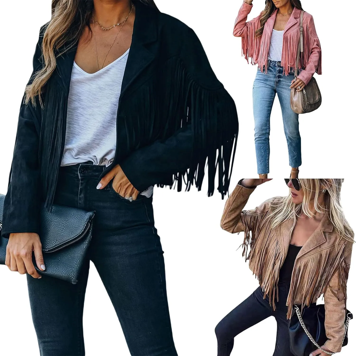 Fringe Jacket Women Long Sleeve Vintage Coats Open-Front Tassel Cardigan Casual Outerwear