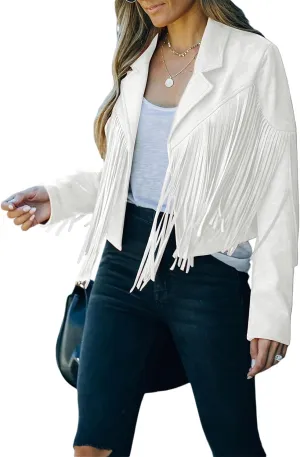 Fringe Jacket Women Long Sleeve Vintage Coats Open-Front Tassel Cardigan Casual Outerwear
