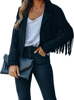 Fringe Jacket Women Long Sleeve Vintage Coats Open-Front Tassel Cardigan Casual Outerwear
