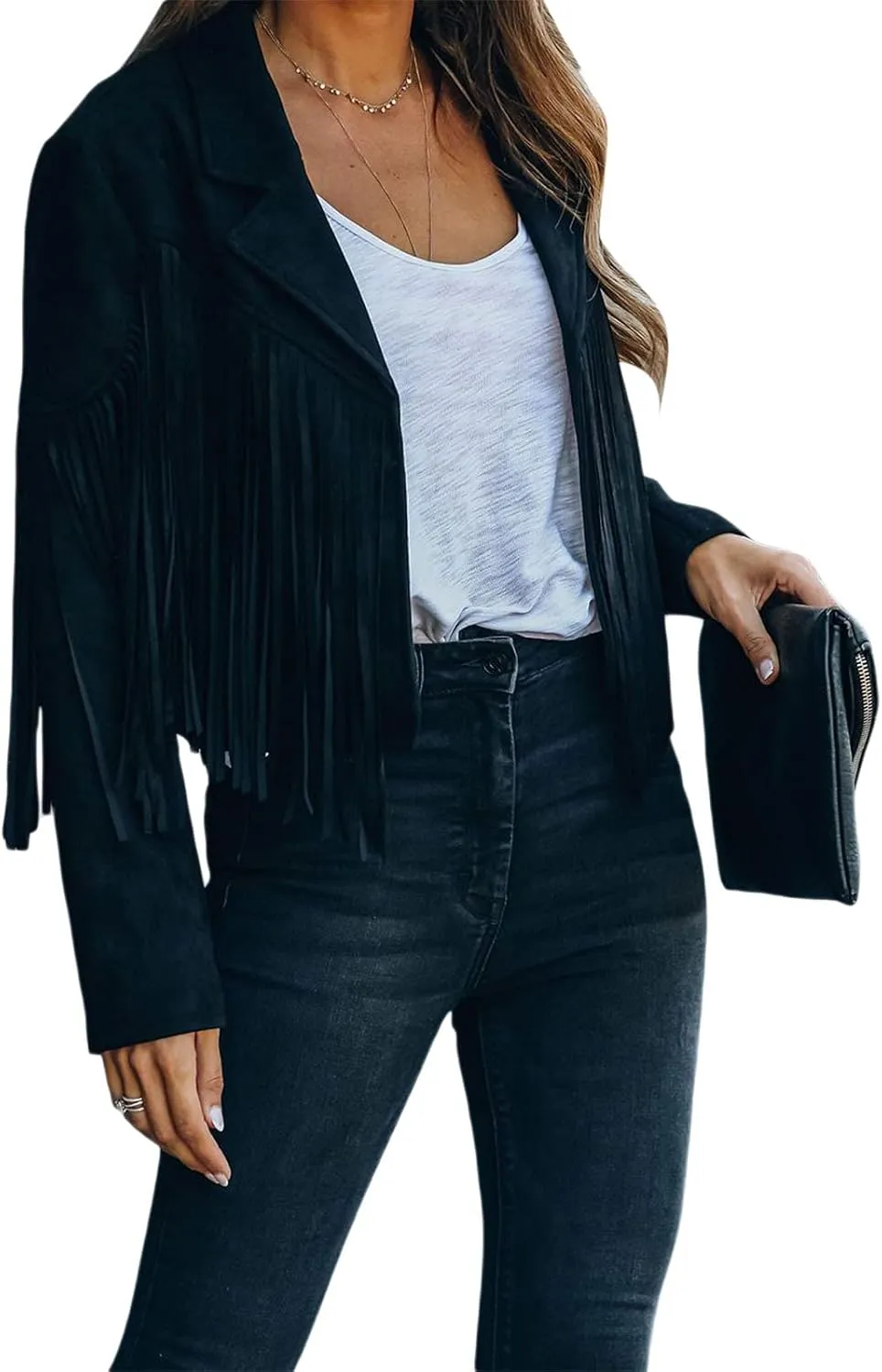 Fringe Jacket Women Long Sleeve Vintage Coats Open-Front Tassel Cardigan Casual Outerwear