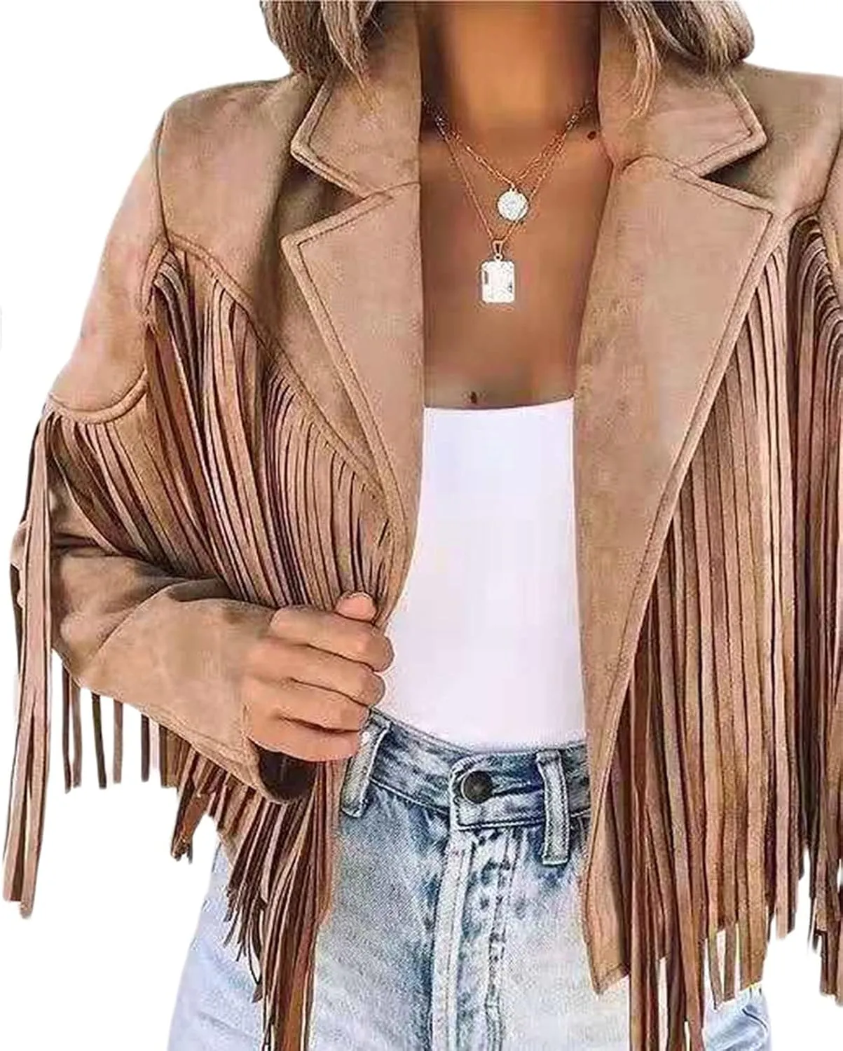Fringe Jacket Women Long Sleeve Vintage Coats Open-Front Tassel Cardigan Casual Outerwear