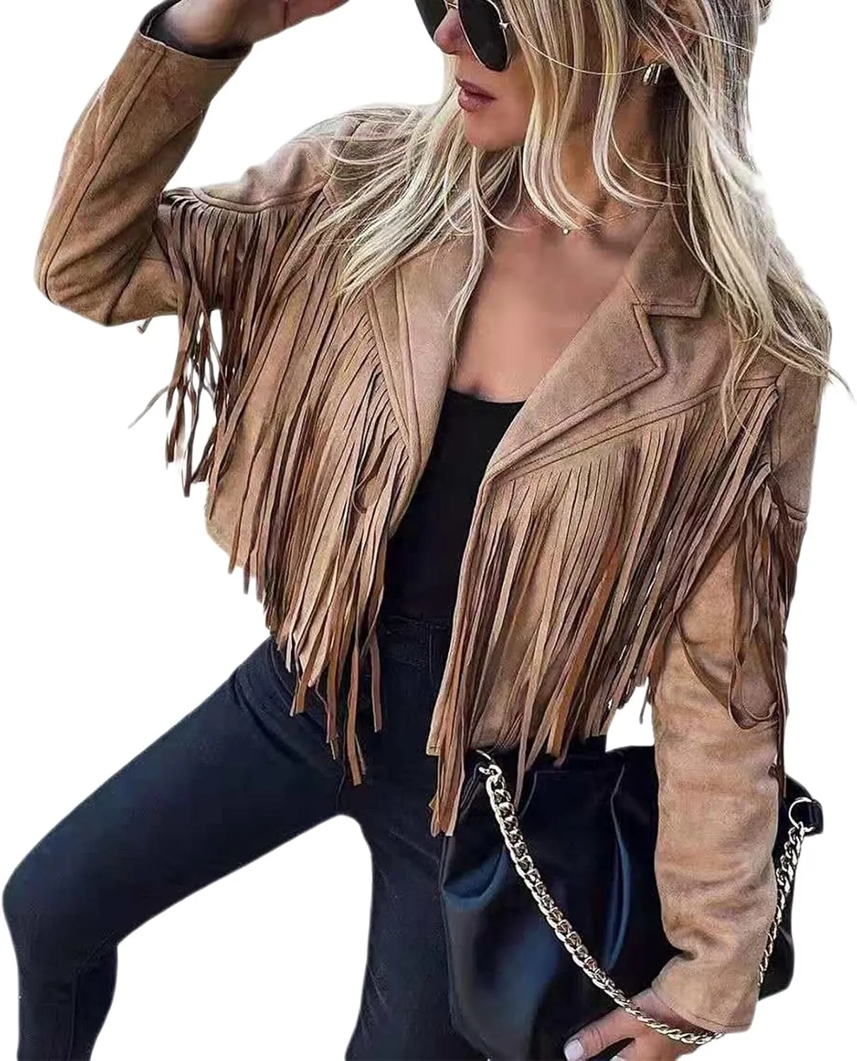Fringe Jacket Women Long Sleeve Vintage Coats Open-Front Tassel Cardigan Casual Outerwear