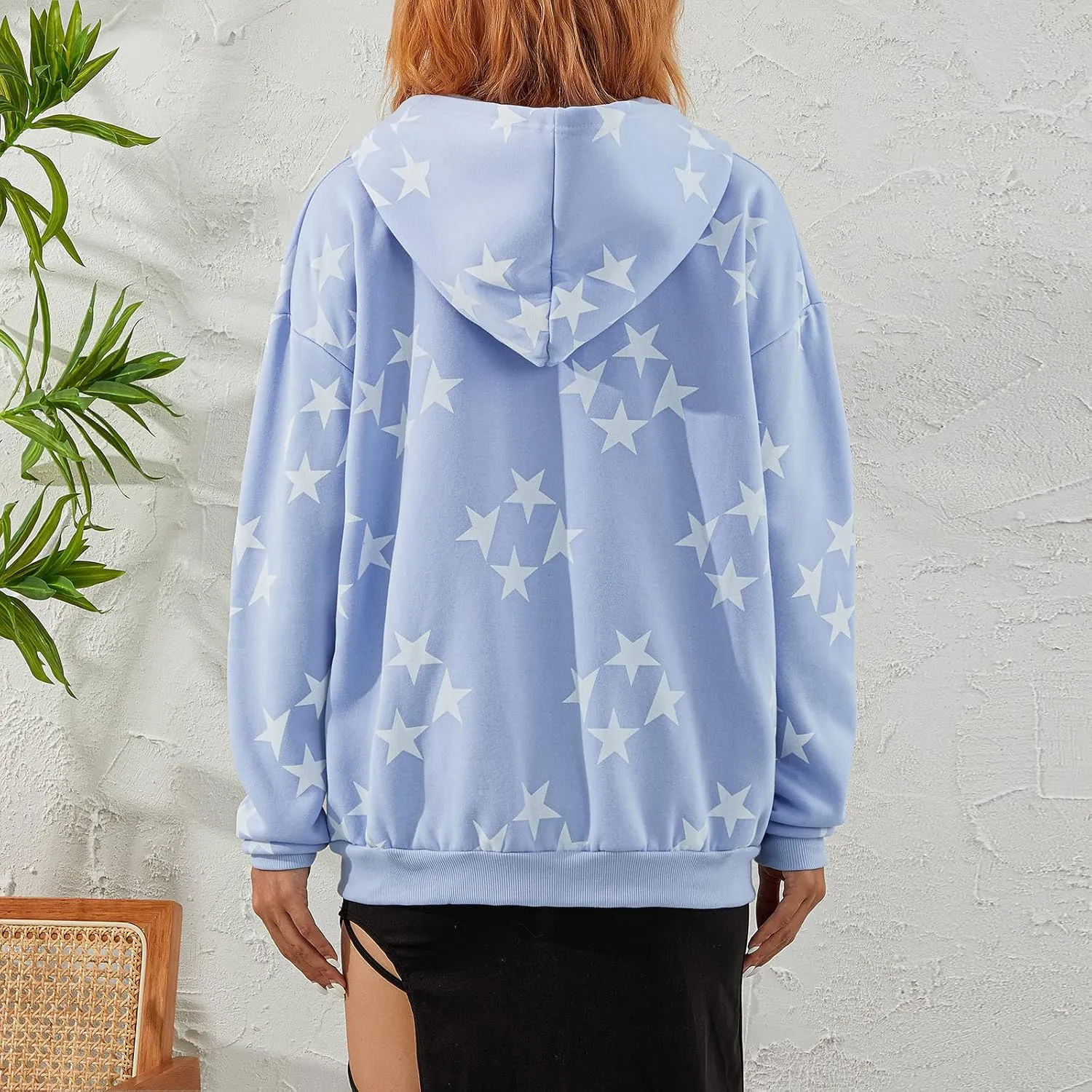 Full Zip Up Hoodie Women Y2k Oversized Star Sweatshirt E-Girl Harajuku Long Sleeve Graphic Hooded Jacket Streetwear