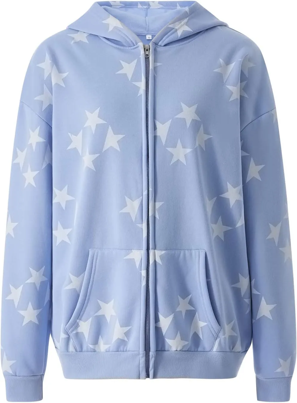 Full Zip Up Hoodie Women Y2k Oversized Star Sweatshirt E-Girl Harajuku Long Sleeve Graphic Hooded Jacket Streetwear