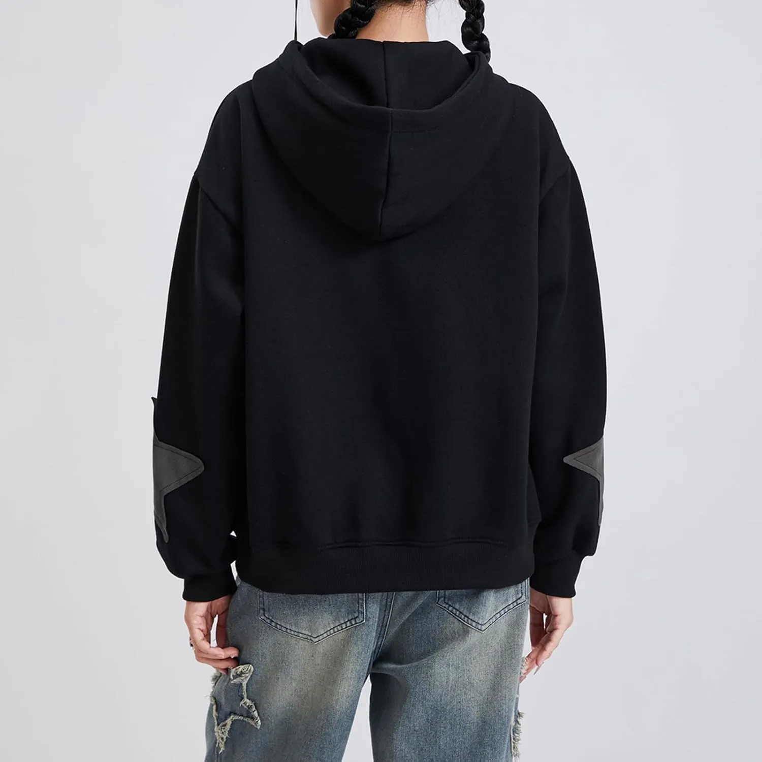 Full Zip Up Hoodie Women Y2k Oversized Star Sweatshirt E-Girl Harajuku Long Sleeve Graphic Hooded Jacket Streetwear