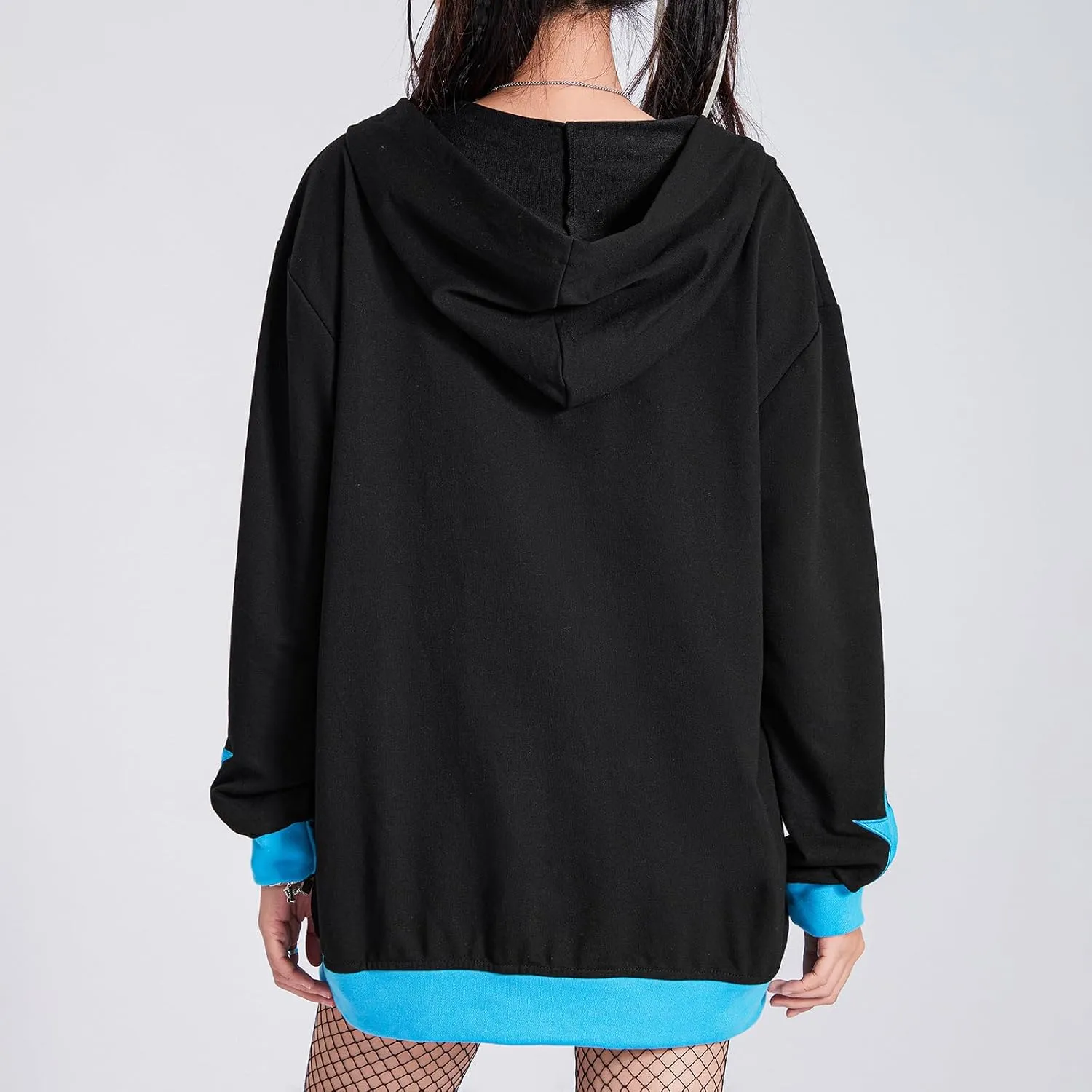 Full Zip Up Hoodie Women Y2k Oversized Star Sweatshirt E-Girl Harajuku Long Sleeve Graphic Hooded Jacket Streetwear
