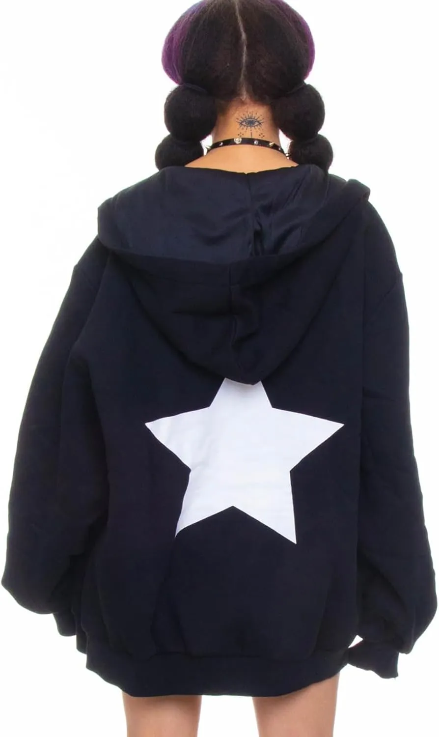 Full Zip Up Hoodie Women Y2k Oversized Star Sweatshirt E-Girl Harajuku Long Sleeve Graphic Hooded Jacket Streetwear