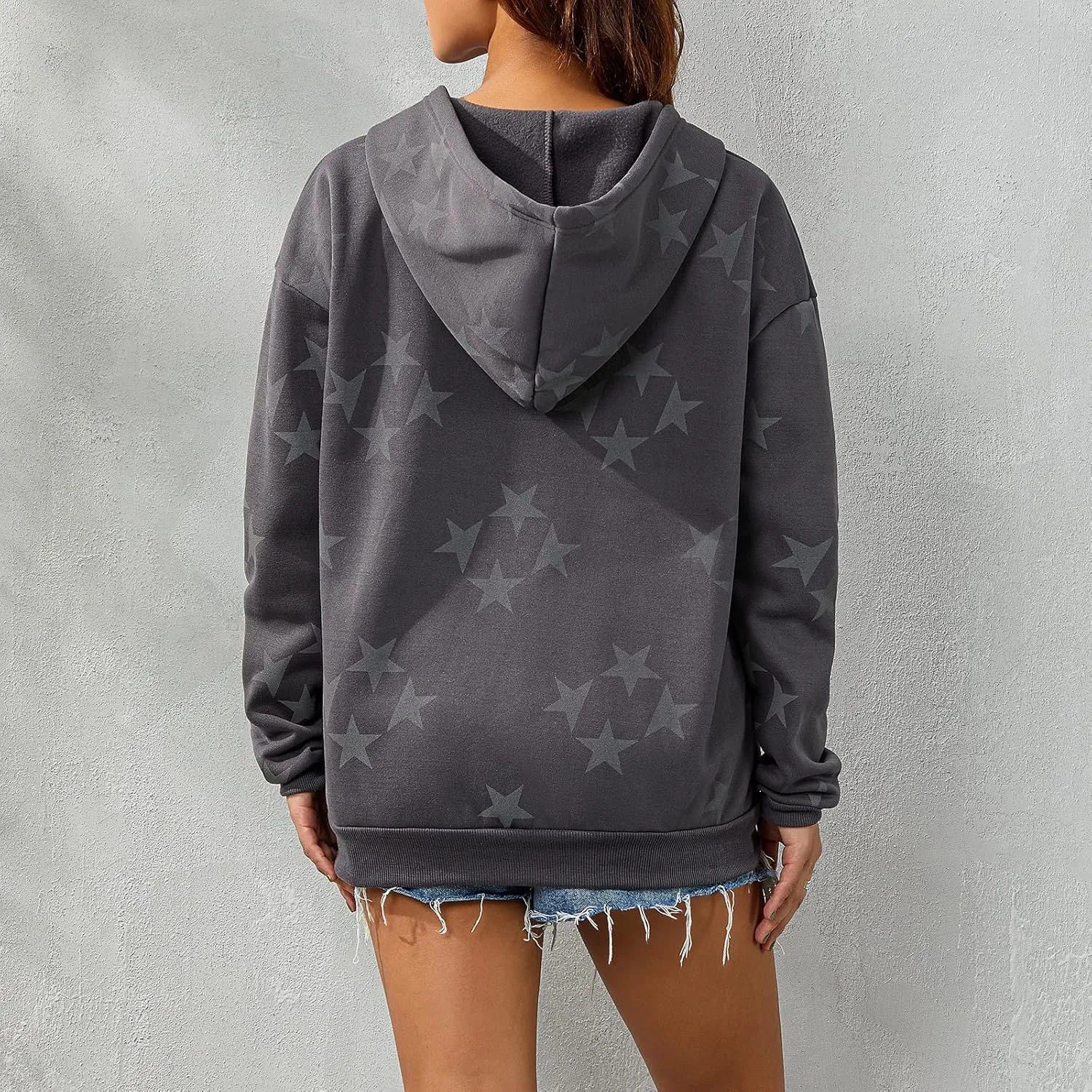 Full Zip Up Hoodie Women Y2k Oversized Star Sweatshirt E-Girl Harajuku Long Sleeve Graphic Hooded Jacket Streetwear