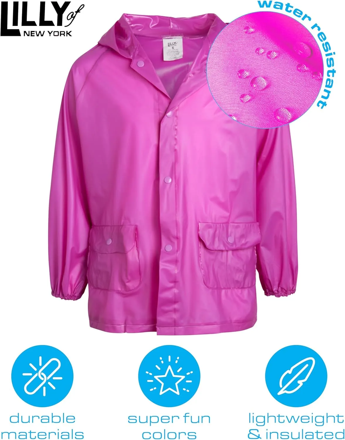 Girls' Raincoat - Waterproof Rain Jacket - Hooded Slicker Raincoat for Infants, Toddlers, Girls (12M-6)