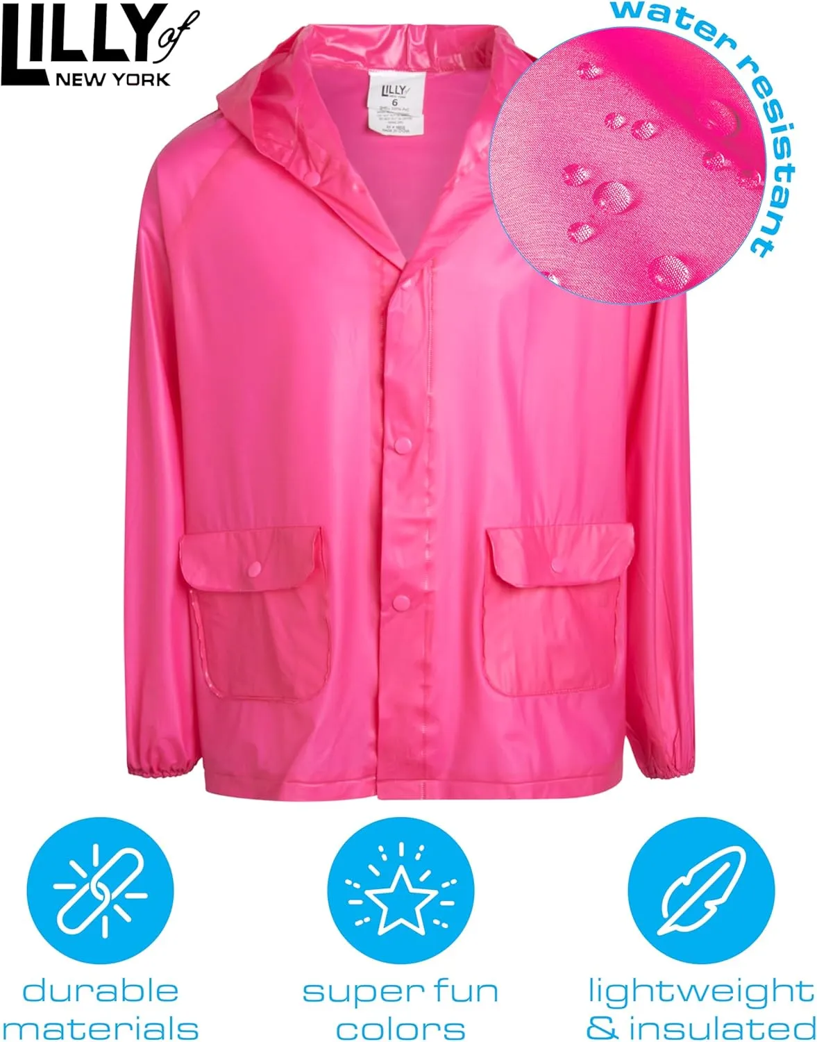 Girls' Raincoat - Waterproof Rain Jacket - Hooded Slicker Raincoat for Infants, Toddlers, Girls (12M-6)