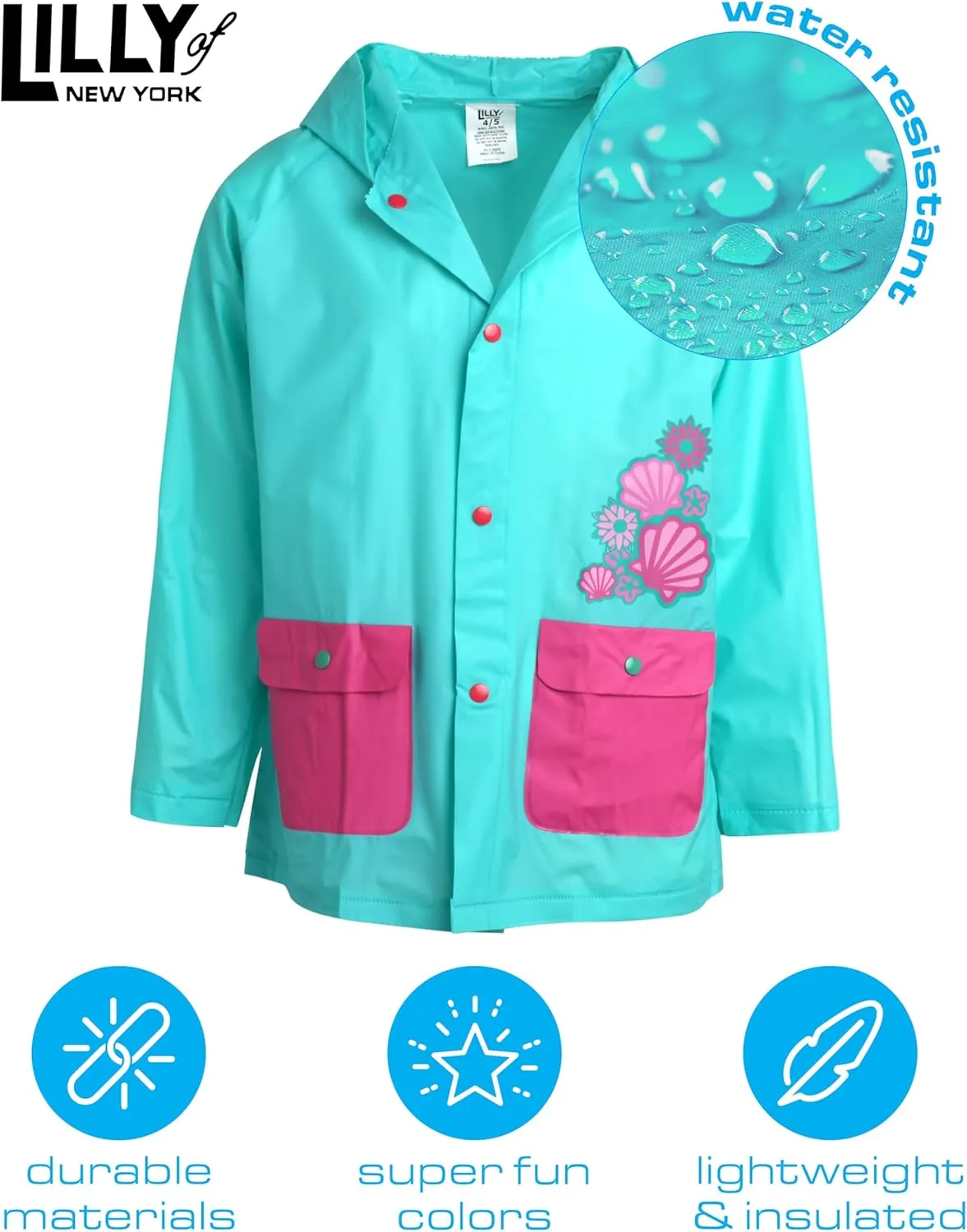 Girls' Raincoat - Waterproof Rain Jacket - Hooded Slicker Raincoat for Infants, Toddlers, Girls (12M-6)