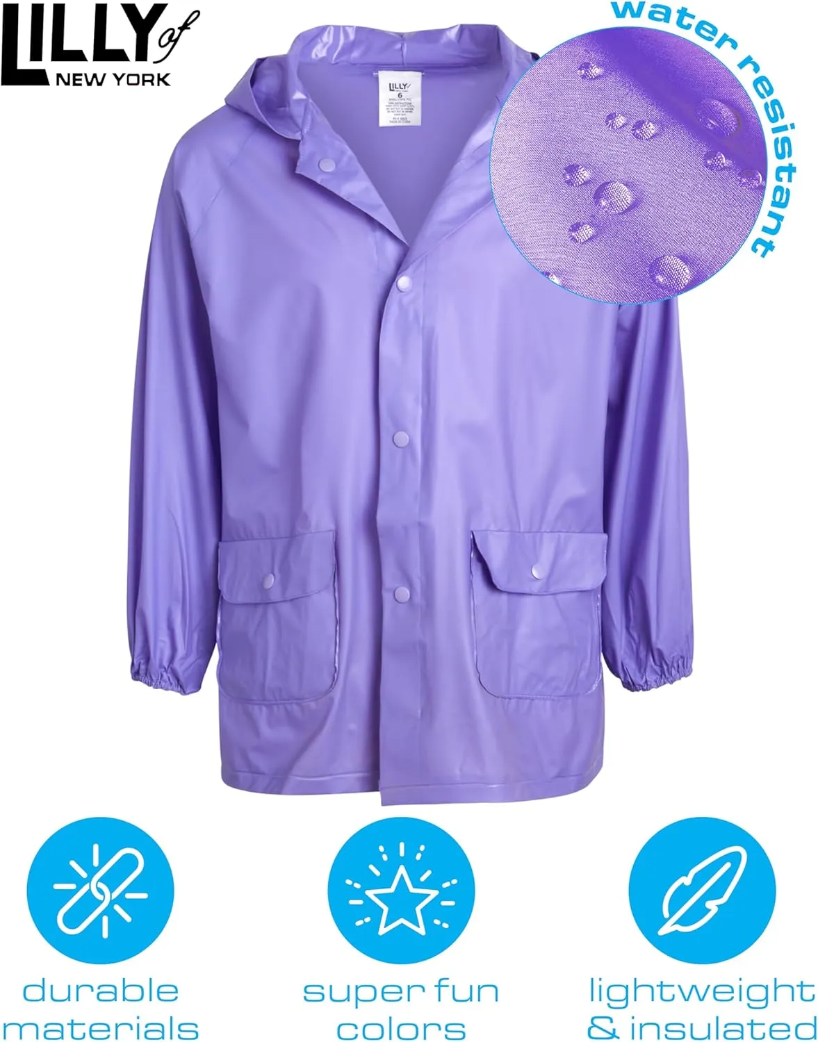 Girls' Raincoat - Waterproof Rain Jacket - Hooded Slicker Raincoat for Infants, Toddlers, Girls (12M-6)