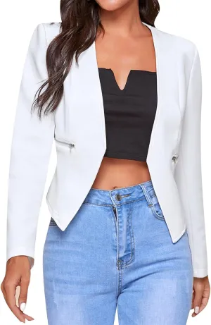 GORIFE Women's Fall Long Sleeve Blazer Open Front Office Cardigan with Zipper Pockets Comfy Top