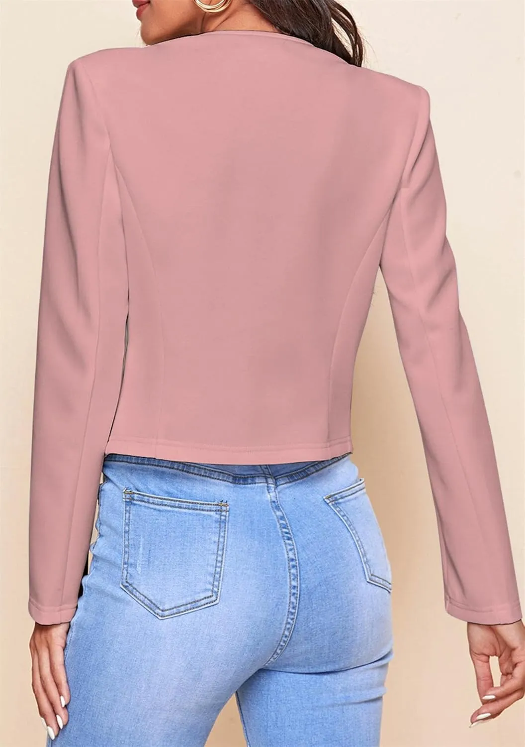 GORIFE Women's Fall Long Sleeve Blazer Open Front Office Cardigan with Zipper Pockets Comfy Top