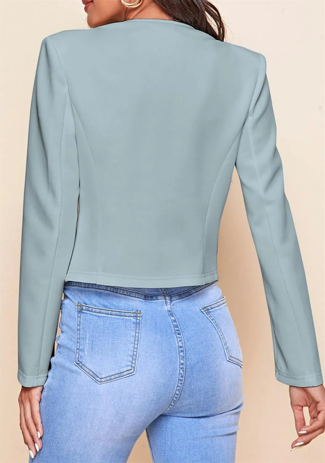 GORIFE Women's Fall Long Sleeve Blazer Open Front Office Cardigan with Zipper Pockets Comfy Top
