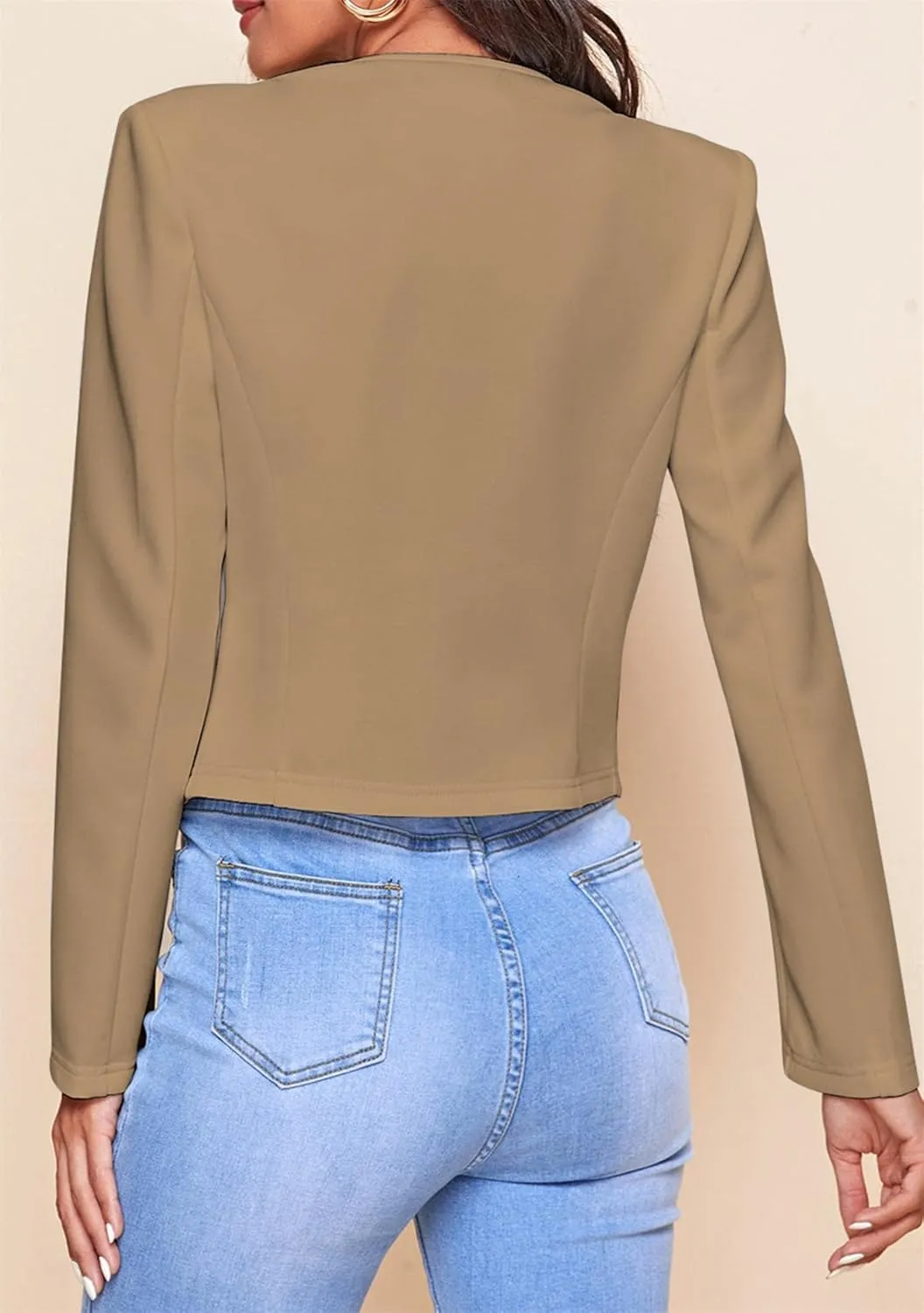 GORIFE Women's Fall Long Sleeve Blazer Open Front Office Cardigan with Zipper Pockets Comfy Top