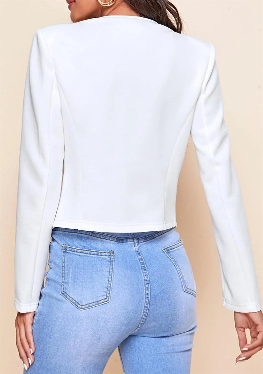 GORIFE Women's Fall Long Sleeve Blazer Open Front Office Cardigan with Zipper Pockets Comfy Top