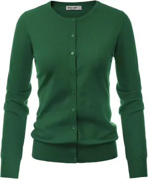 GRACE KARIN Women's Long Sleeve Button Down Crew Neck Classic Sweater Knit Cardigan